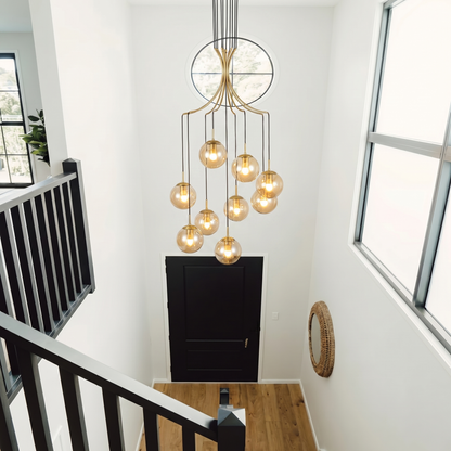 Spiral Amber Glass Globe Staircase Chandelier