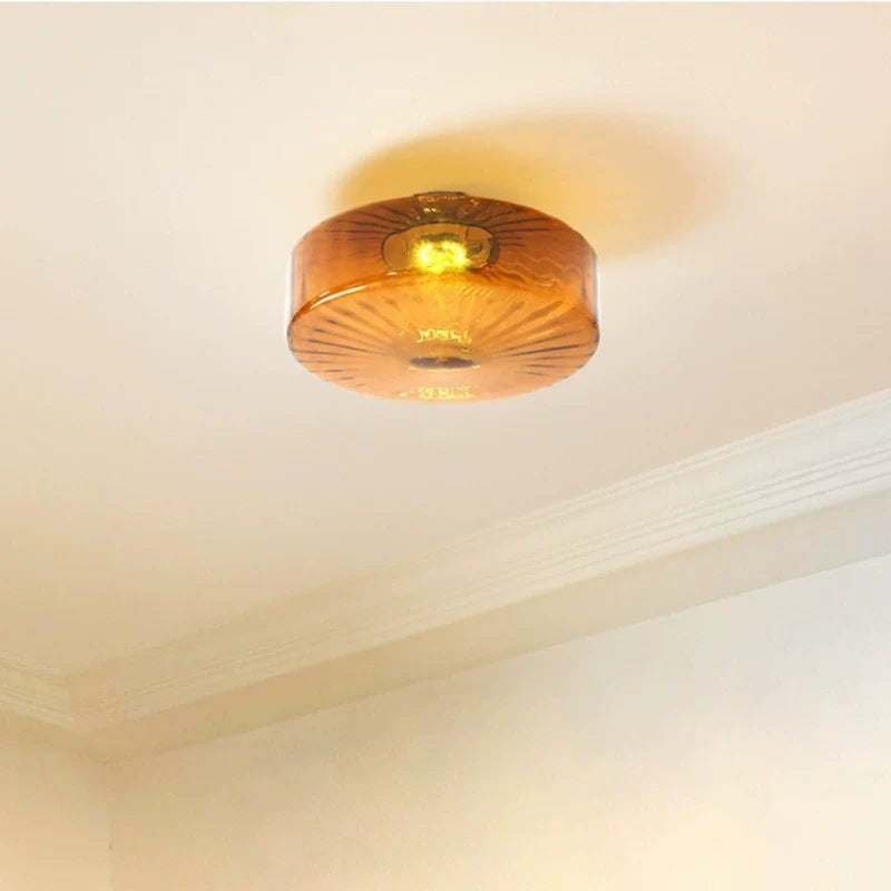 Amber Ribbed Glass Flush Mount Light