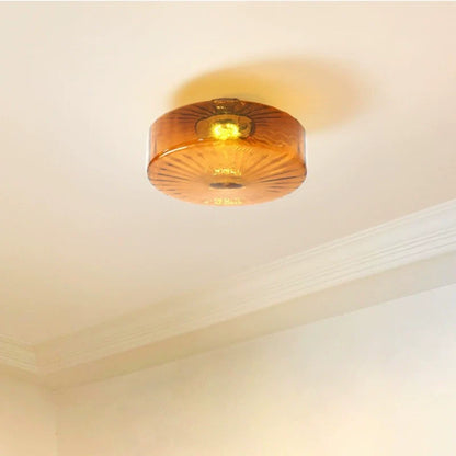 Amber Ribbed Glass Flush Mount Light