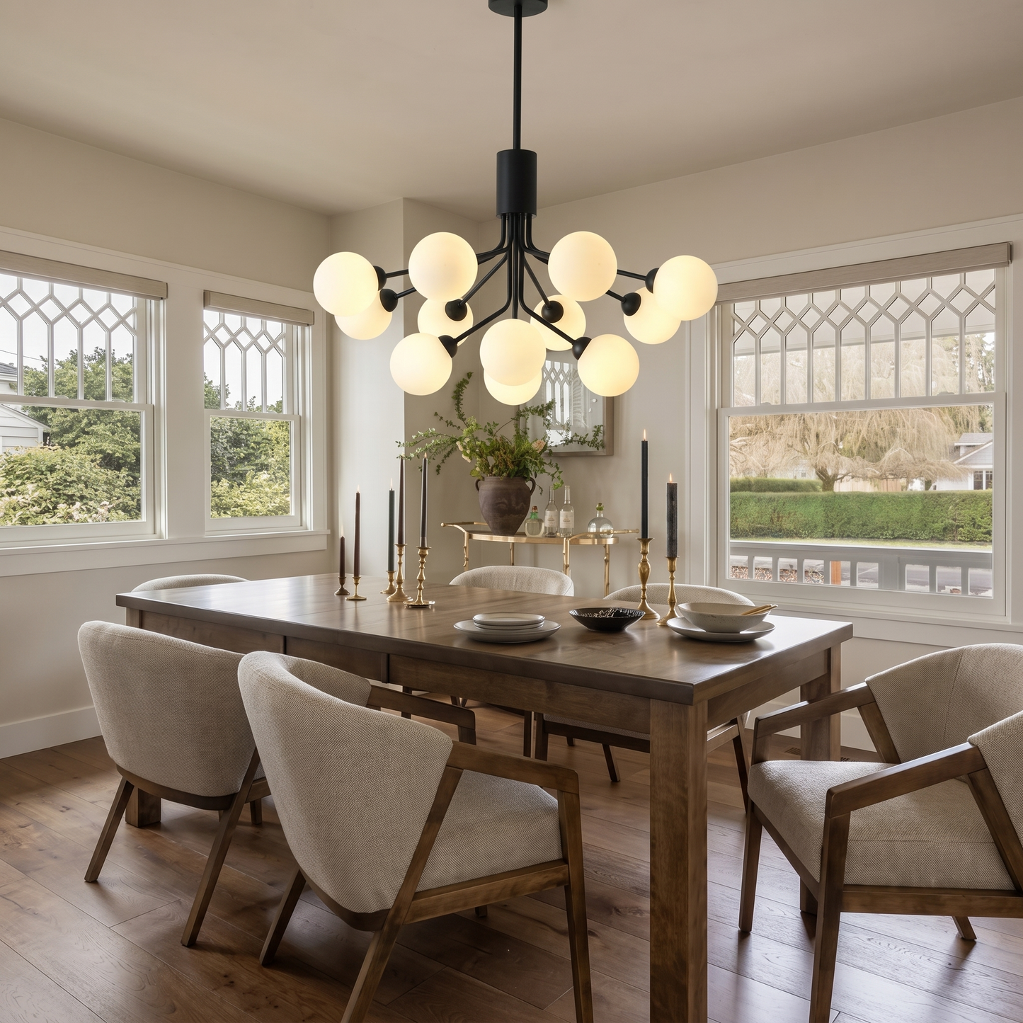 Matte Black Branching Globe Chandelier