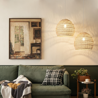 Hand-Woven Rattan Dome Pendant