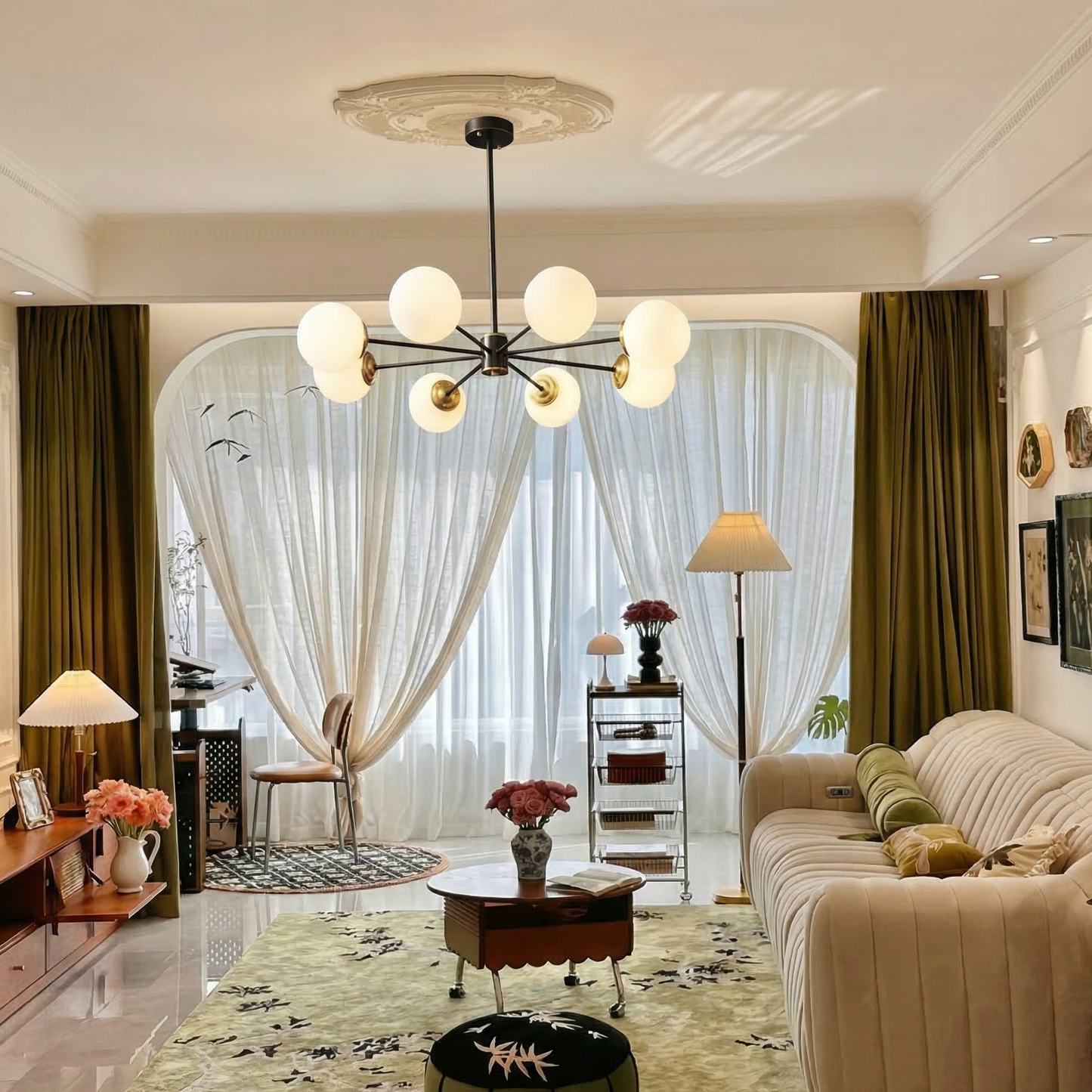 Black and Brass Sputnik Globe Chandelier