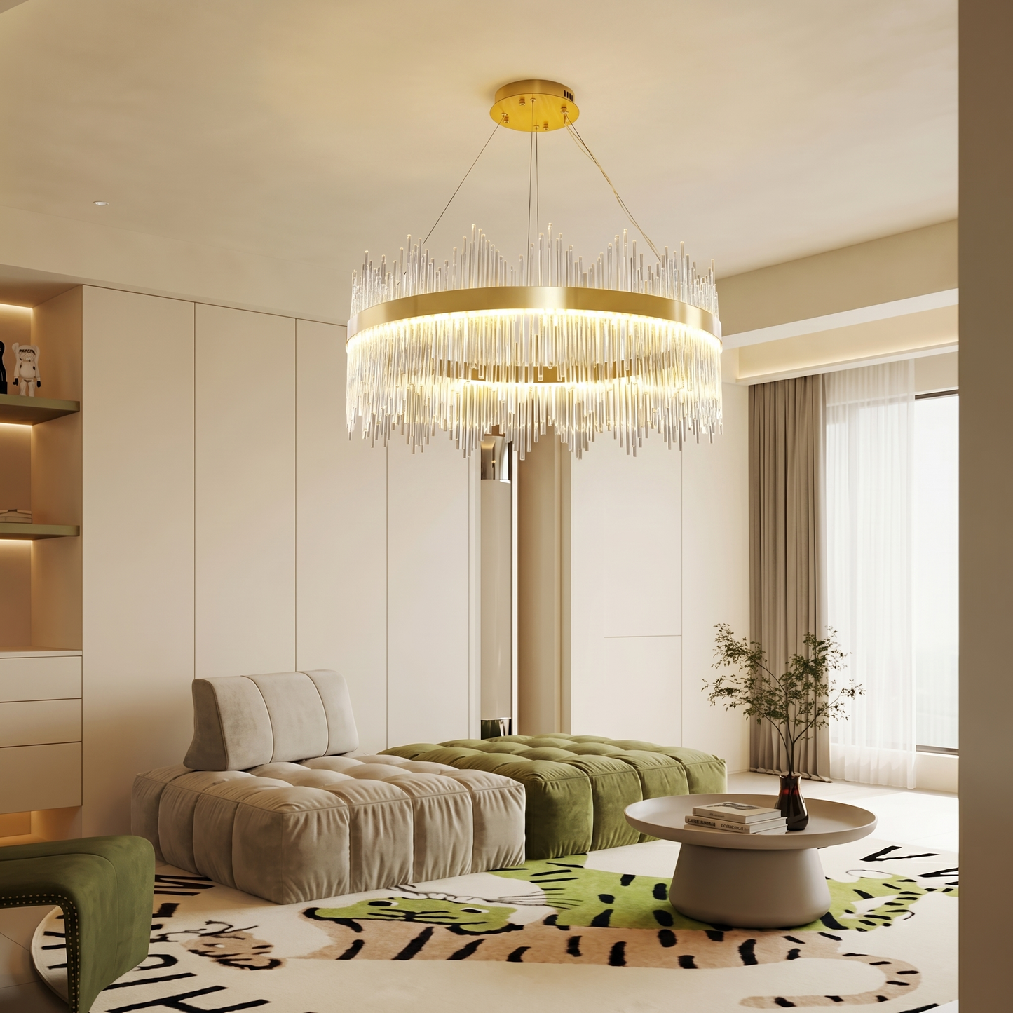 Crystal Wave Chandelier in Brushed Gold