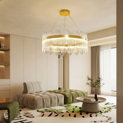Crystal Wave Chandelier in Brushed Gold