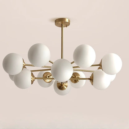 Brass Sputnik Chandelier with Opal Globes