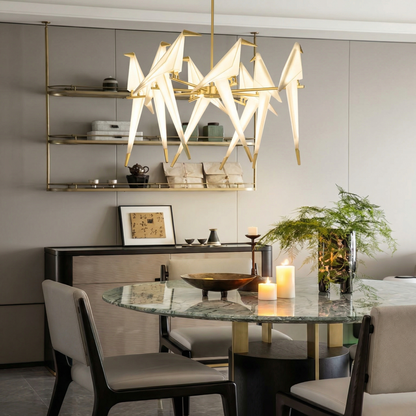 8-Light Origami Bird Branch Chandelier