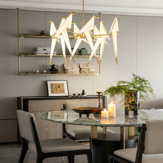 8-Light Origami Bird Branch Chandelier