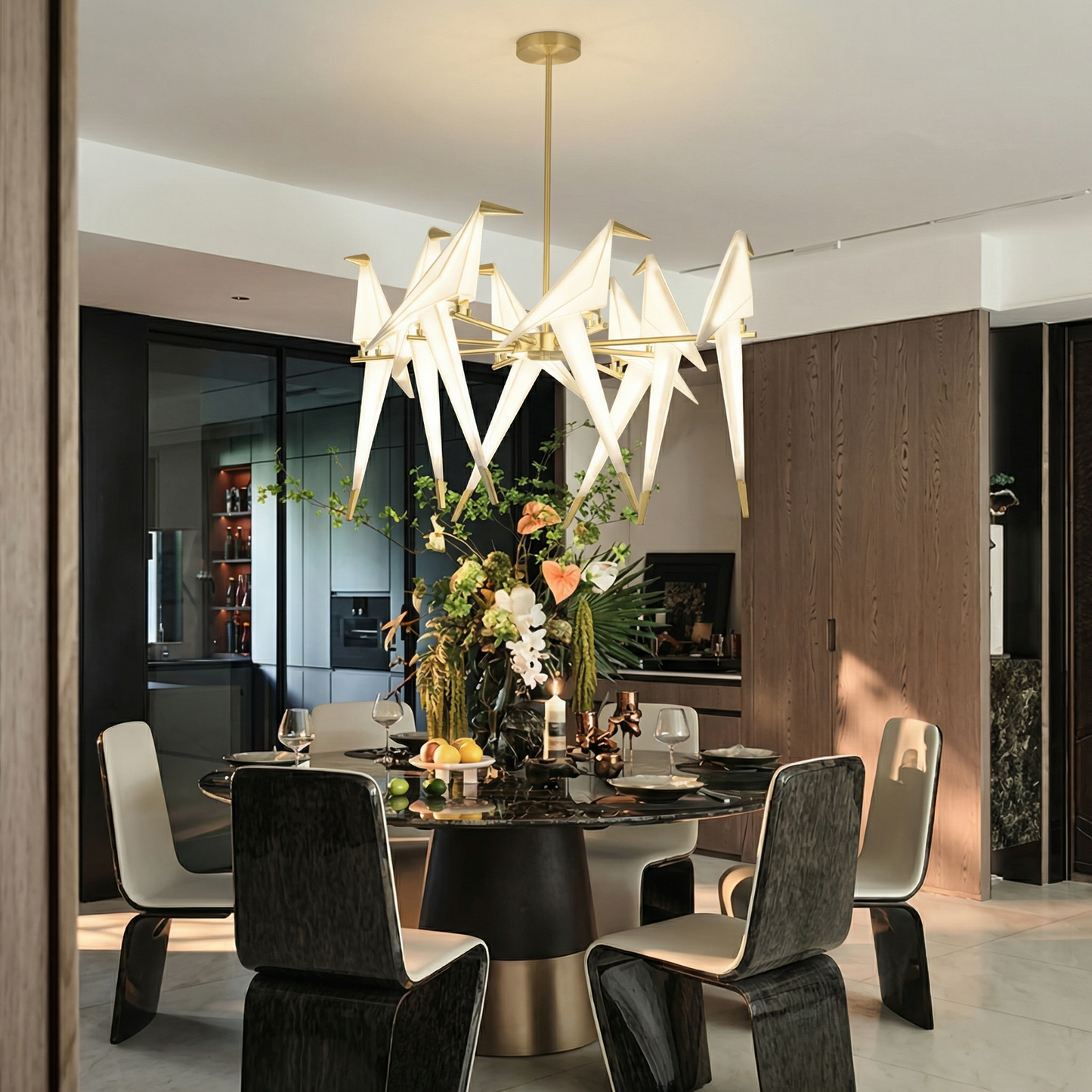 8-Light Origami Bird Branch Chandelier
