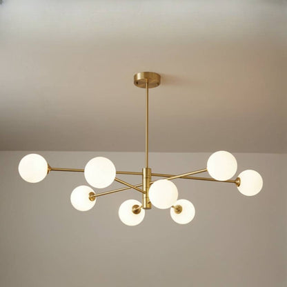 Gold Sputnik Chandelier with Milk Glass Globes