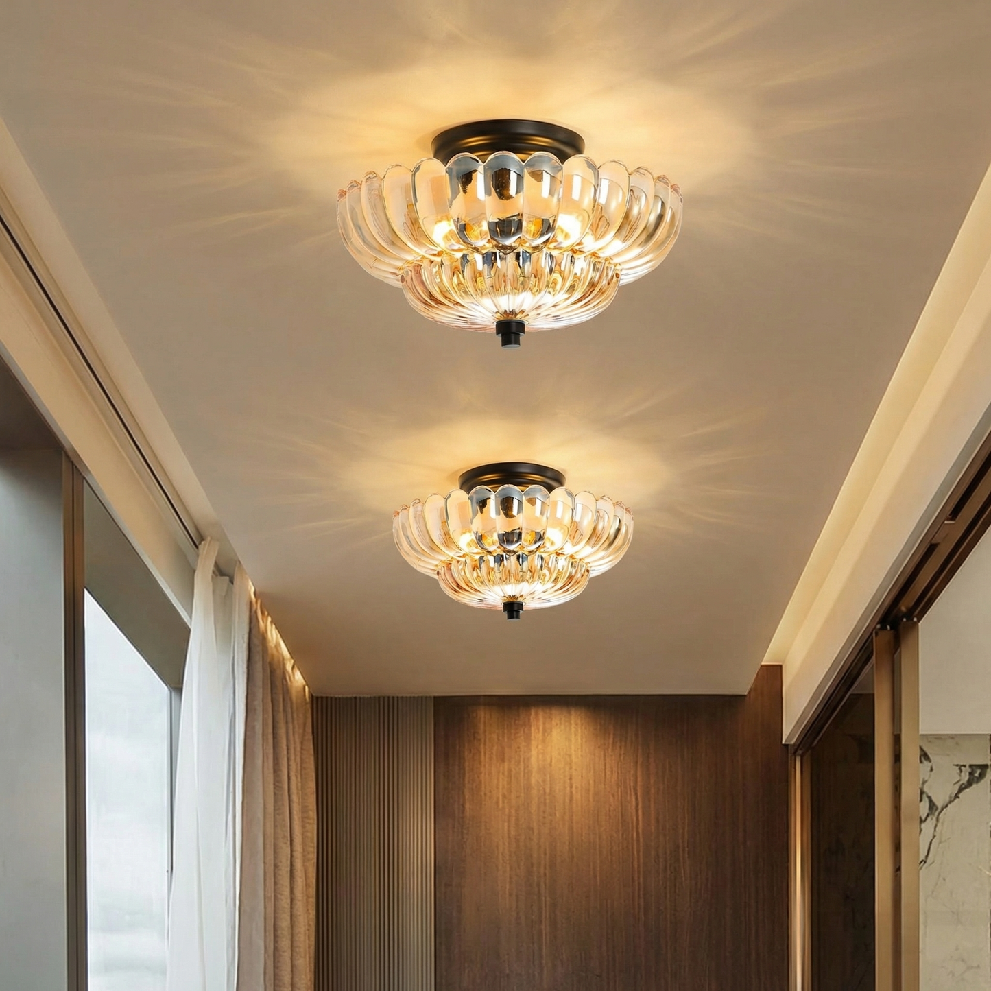 Ribbed Glass Umbrella Semi-Flush Light