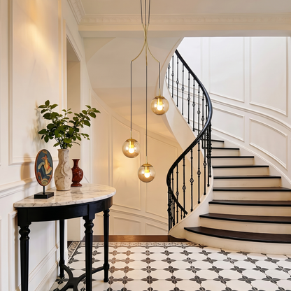 Spiral Amber Glass Globe Staircase Chandelier