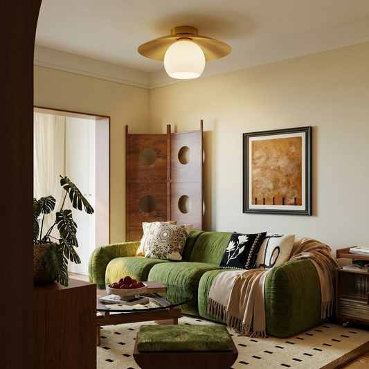 Brass Cap Opal Glass Flush Mount