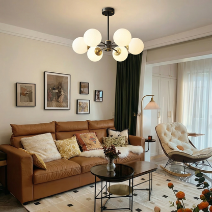 Minimalist Globe Chandelier in Black and Brass