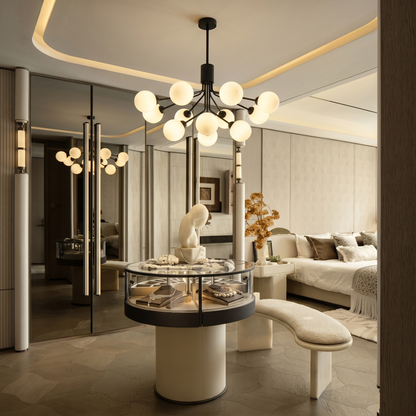 Matte Black Branching Globe Chandelier