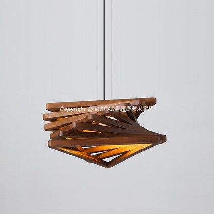 Spiral Wood Triangle Pendant Light