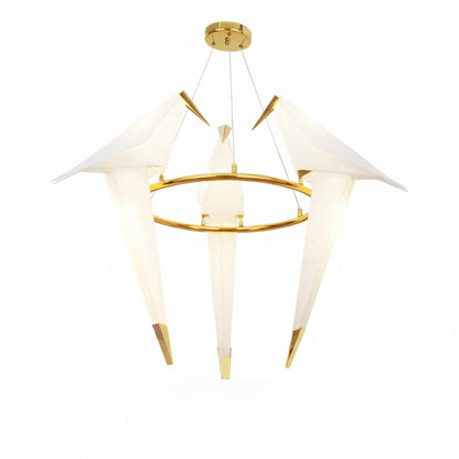 3-Bird Circular Origami Chandelier in Gold