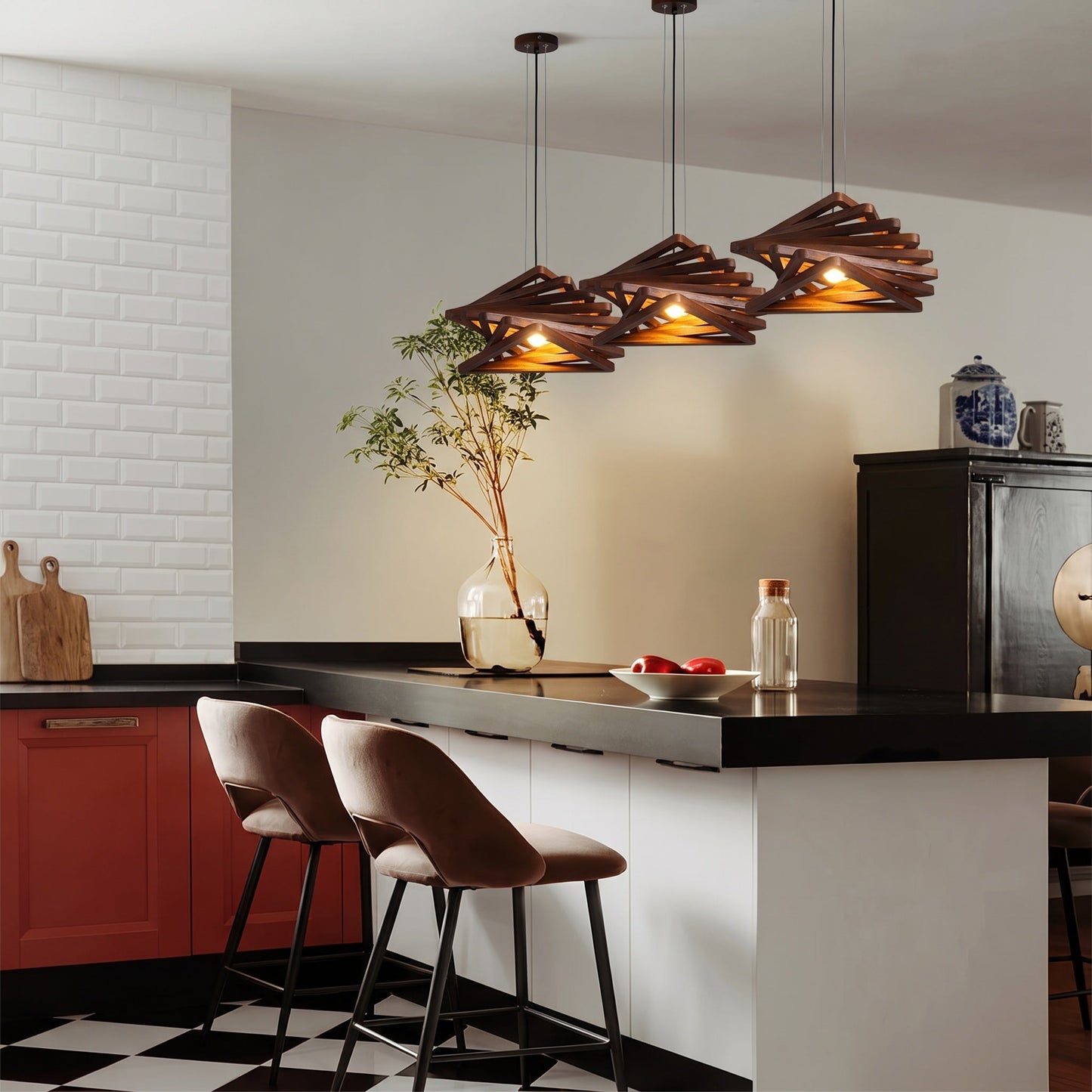 Spiral Wood Triangle Pendant Light