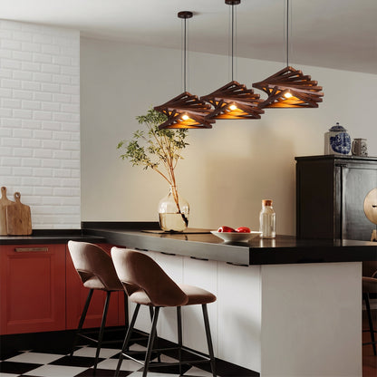 Spiral Wood Triangle Pendant Light