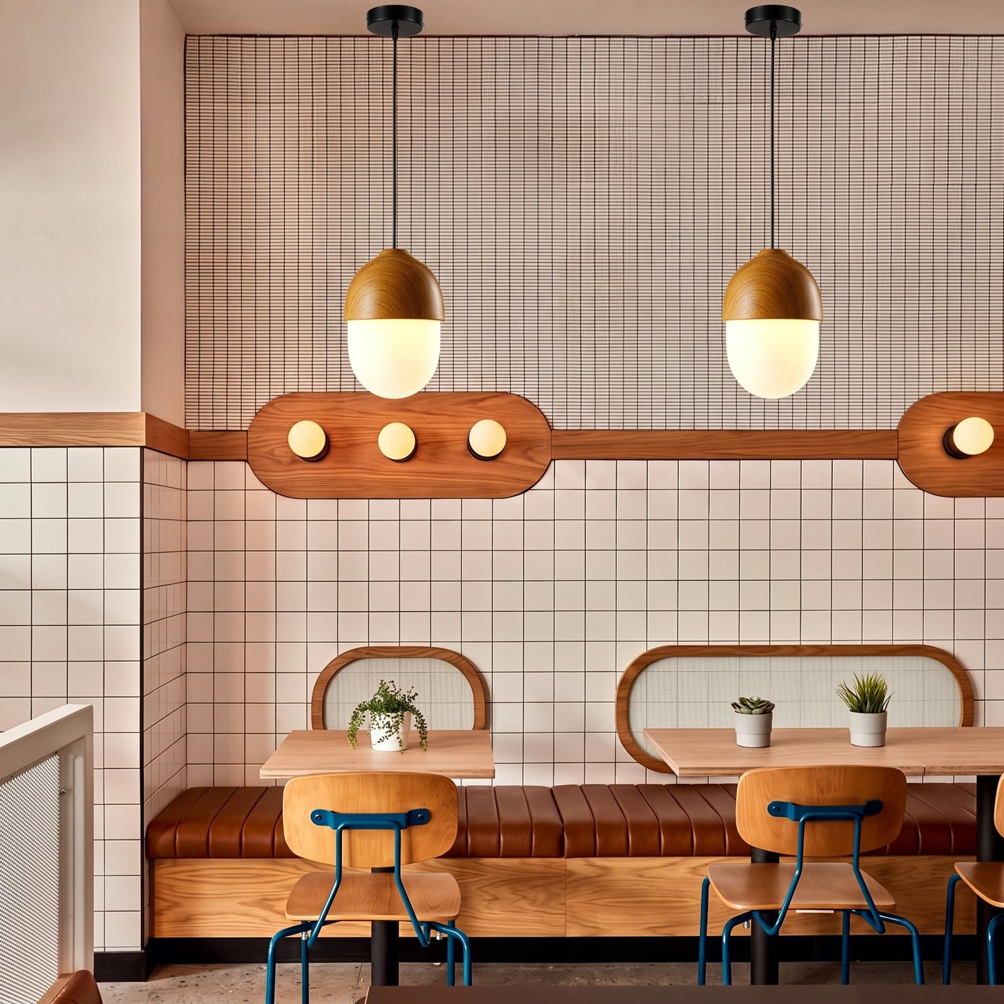 Acorn Wood-Grain Frosted Glass Pendant