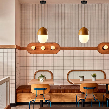 Acorn Wood-Grain Frosted Glass Pendant