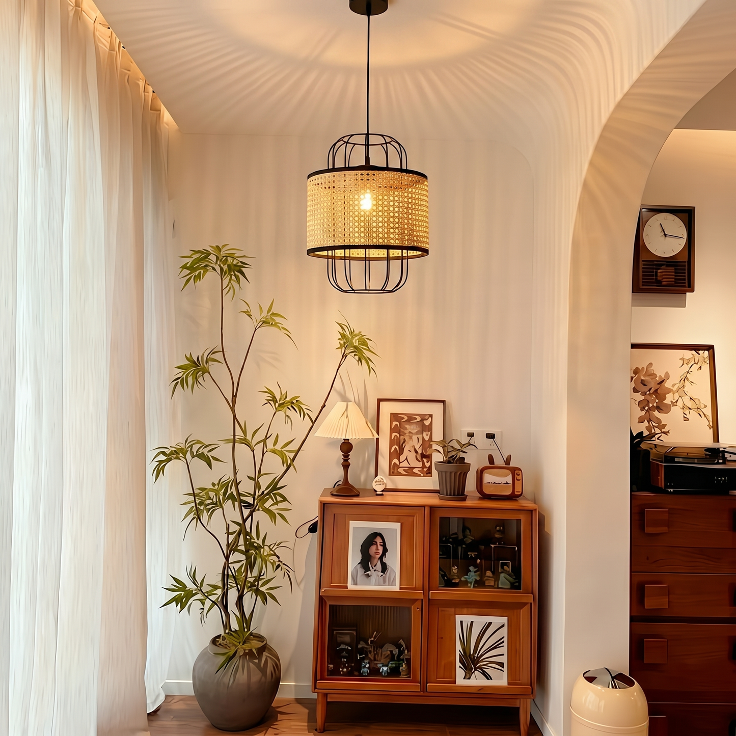 Rattan Cane Wire Birdcage Lantern
