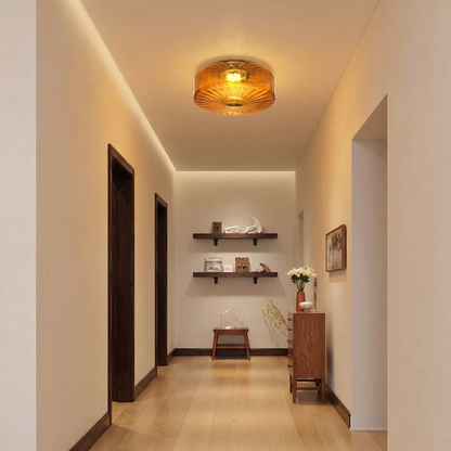 Amber Ribbed Glass Flush Mount Light