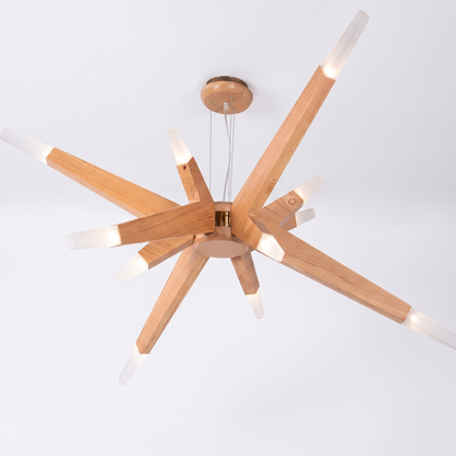 Solid Ash Starburst Chandelier, 12 Light