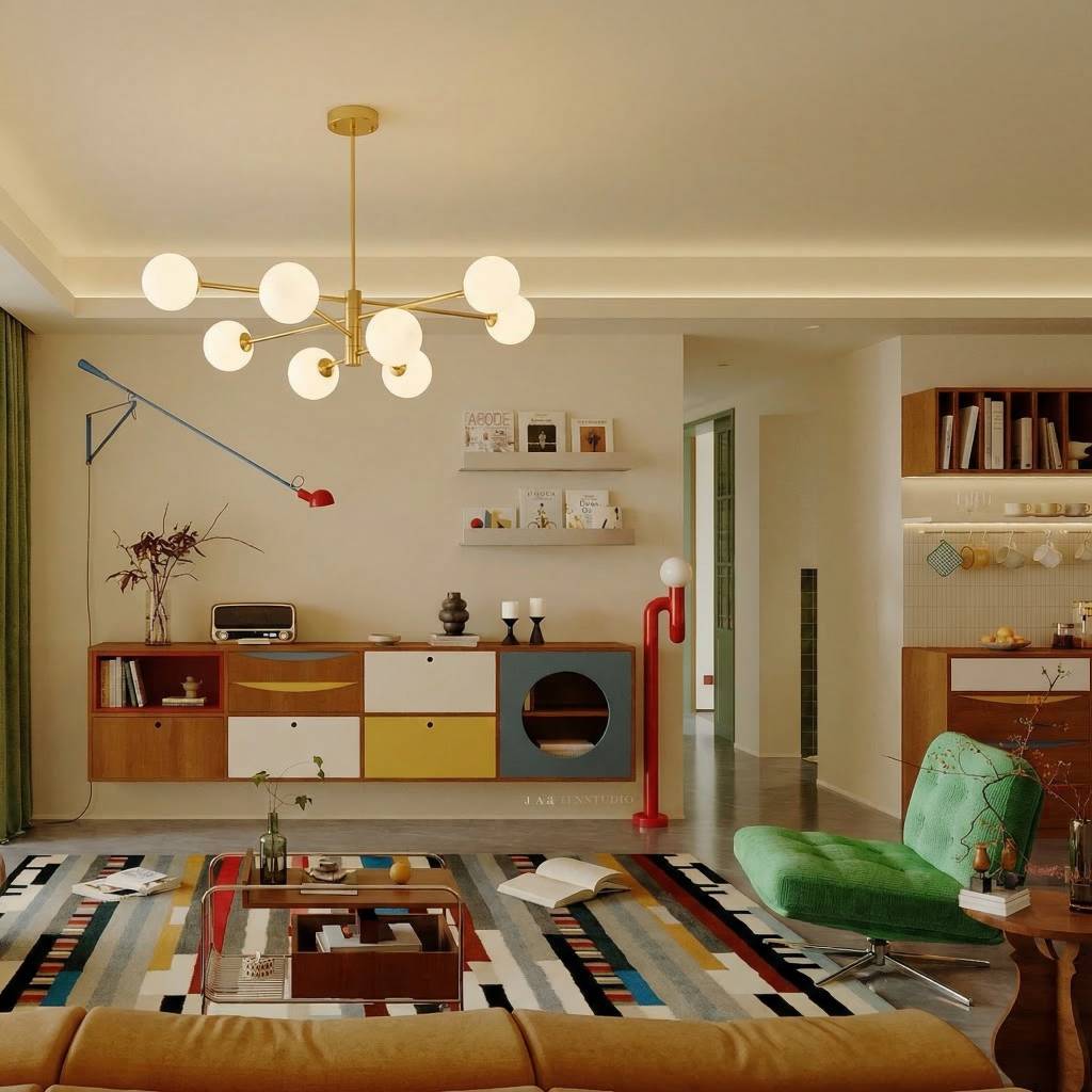 Gold Sputnik Chandelier with Milk Glass Globes