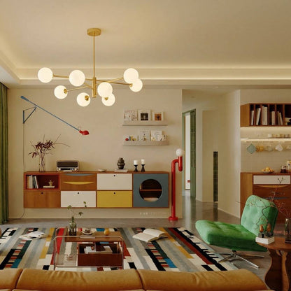 Gold Sputnik Chandelier with Milk Glass Globes