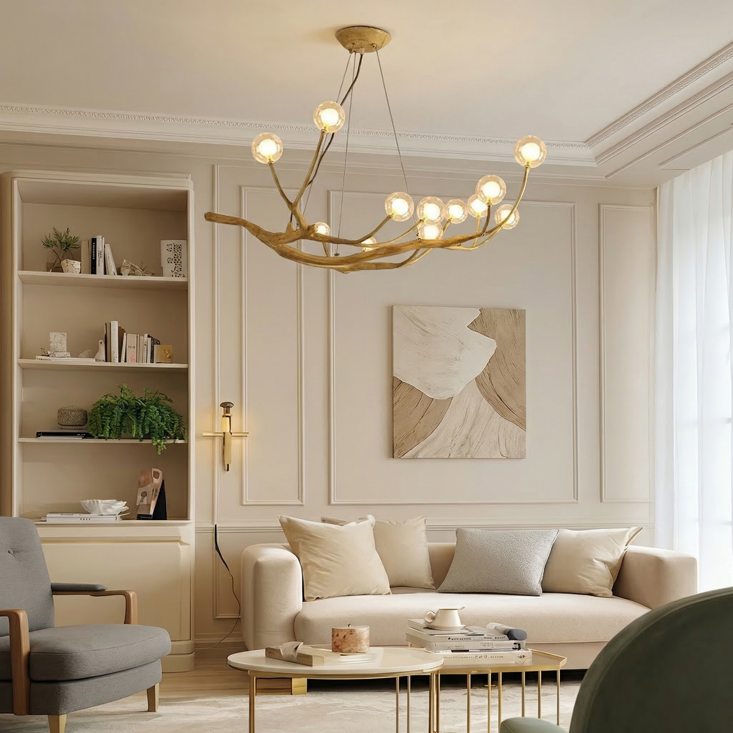 Organic Tree Branch Glass Globe Chandelier