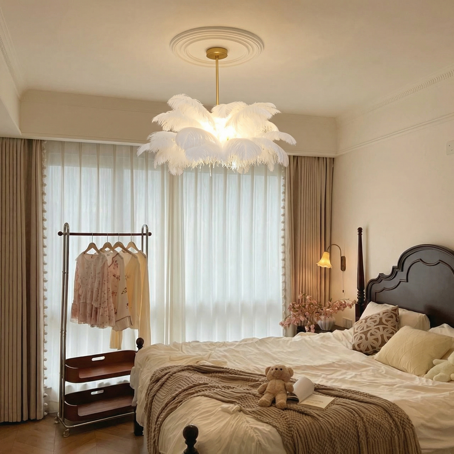 Ostrich Feather Chandelier in Gold