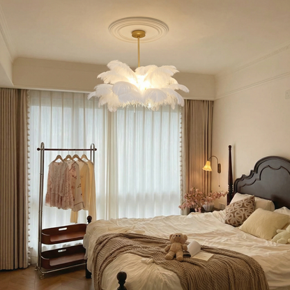 Ostrich Feather Chandelier in Gold