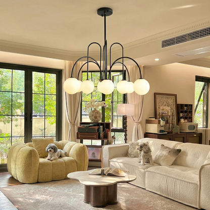 Gooseneck Opal Globe Chandelier