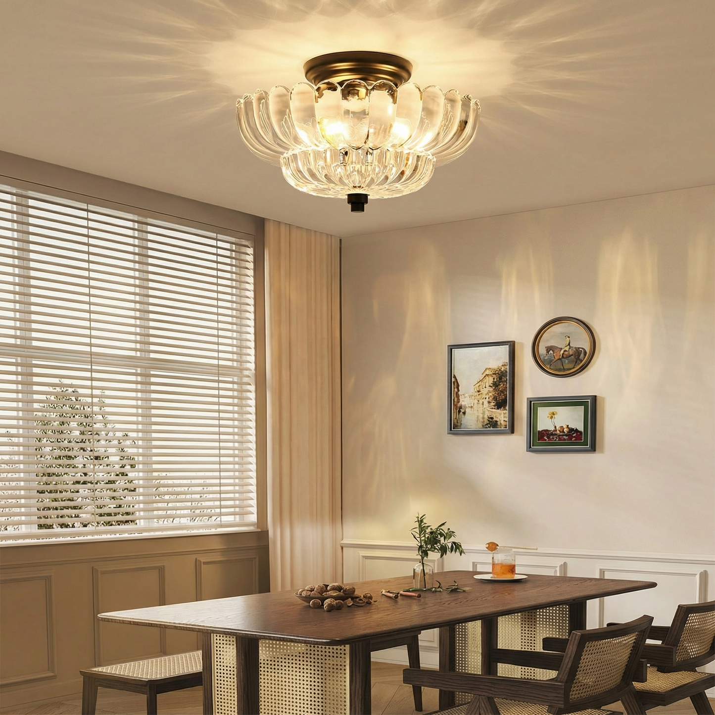 Ribbed Glass Umbrella Semi-Flush Light