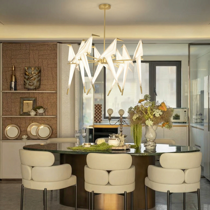 8-Light Origami Bird Branch Chandelier