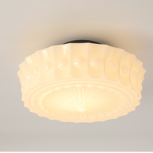 Hobnail Milk Glass Flush Mount Light