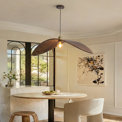 Curved Wood Veneer Wave Pendant Light