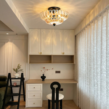 Ribbed Glass Umbrella Semi-Flush Light