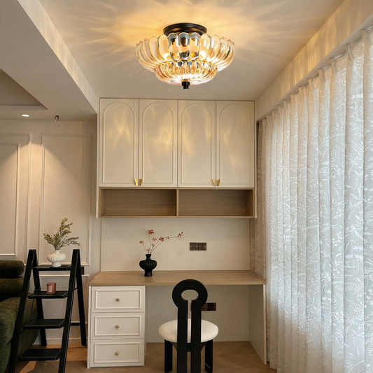 Ribbed Glass Umbrella Semi-Flush Light