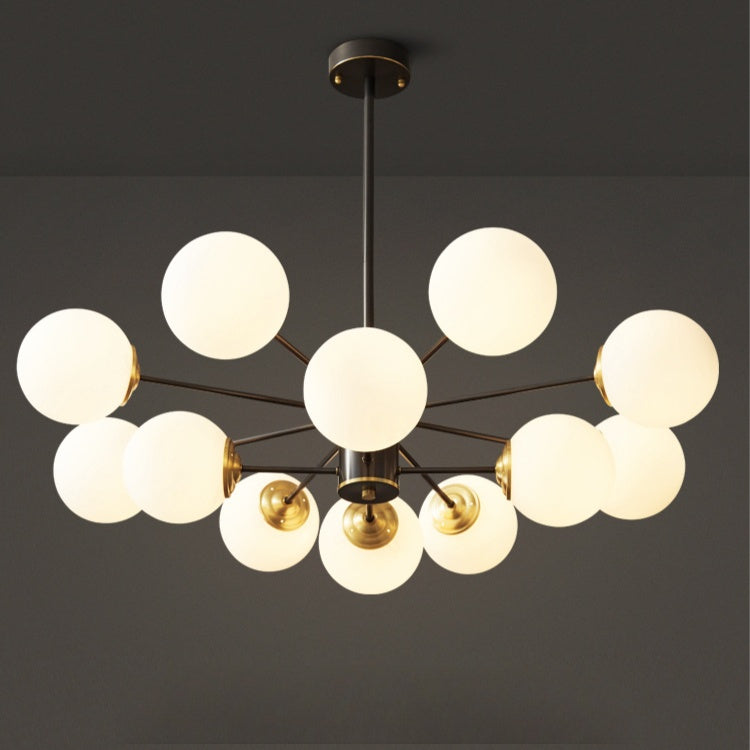 Dual-Tier Globe Chandelier in Black and Gold