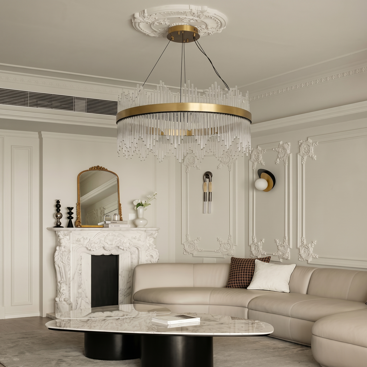 Crystal Wave Chandelier in Brushed Gold