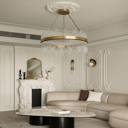 Crystal Wave Chandelier in Brushed Gold