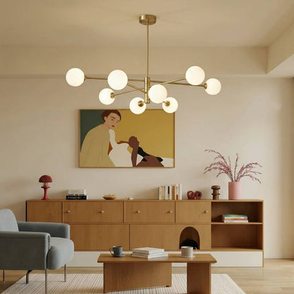 Gold Sputnik Chandelier with Milk Glass Globes
