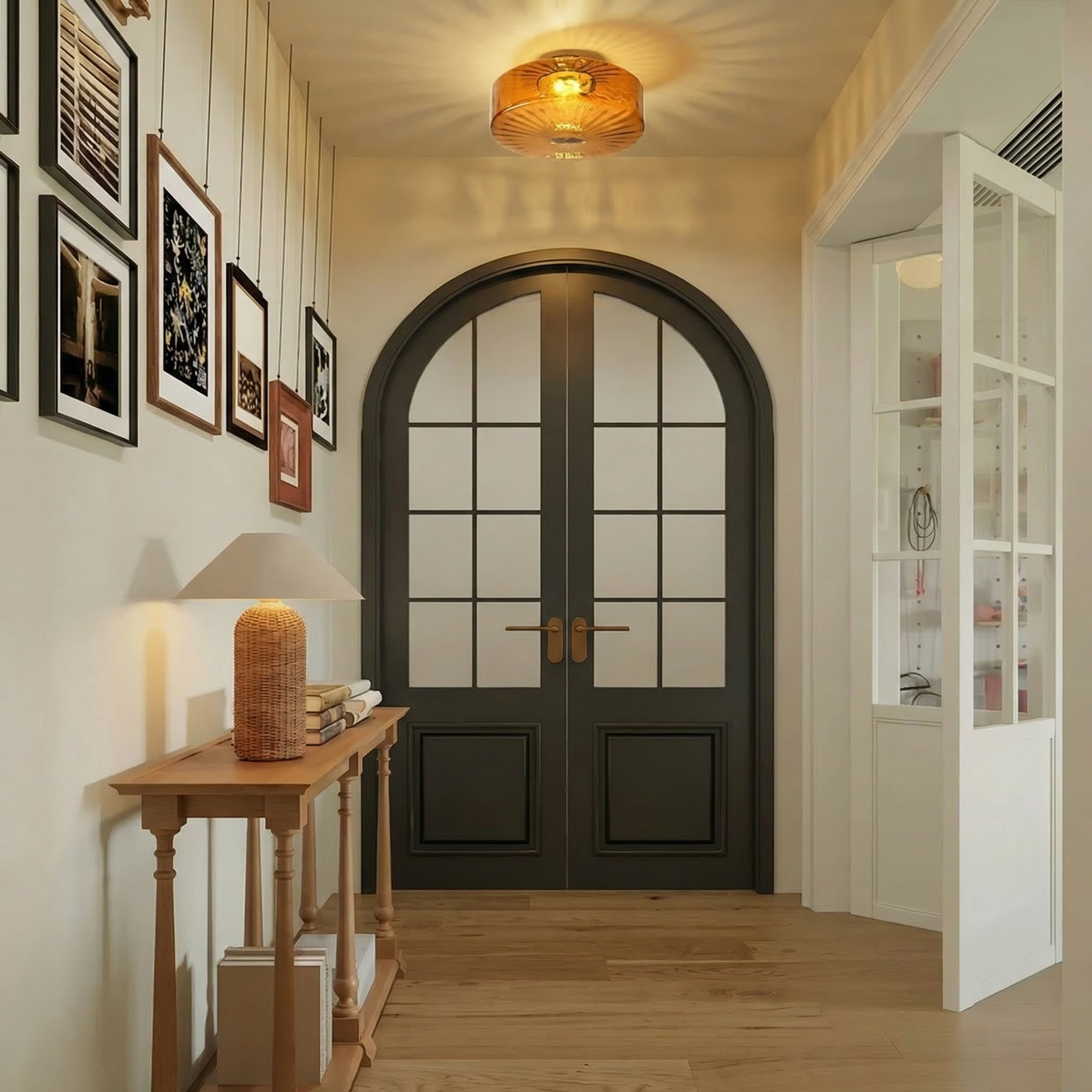 Amber Ribbed Glass Flush Mount Light