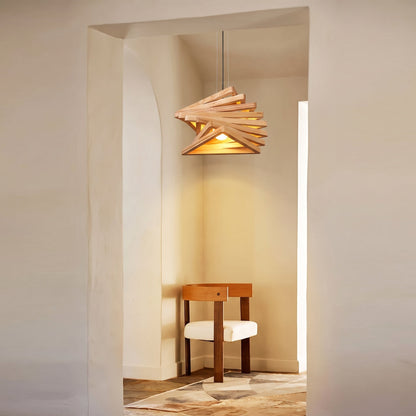 Spiral Wood Triangle Pendant Light