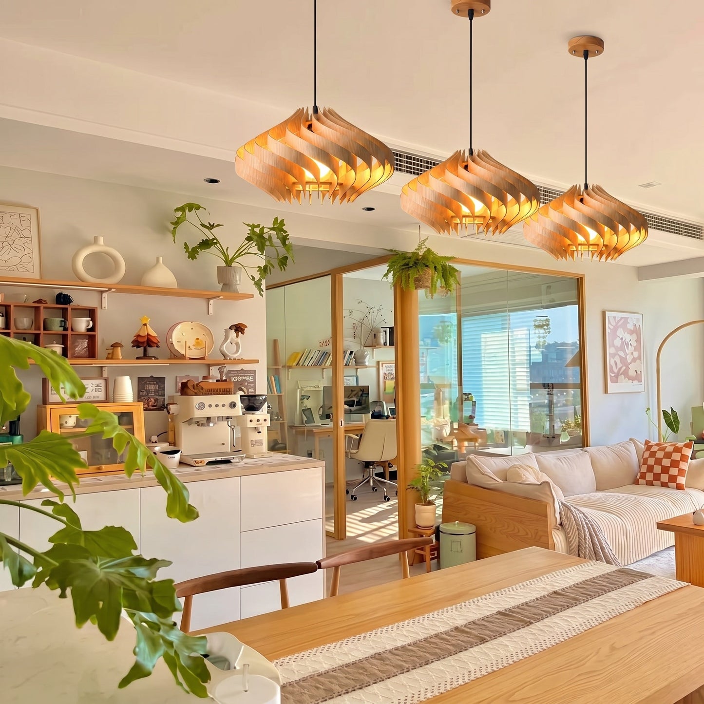 Twisted Wood Ribbon Pendant Light
