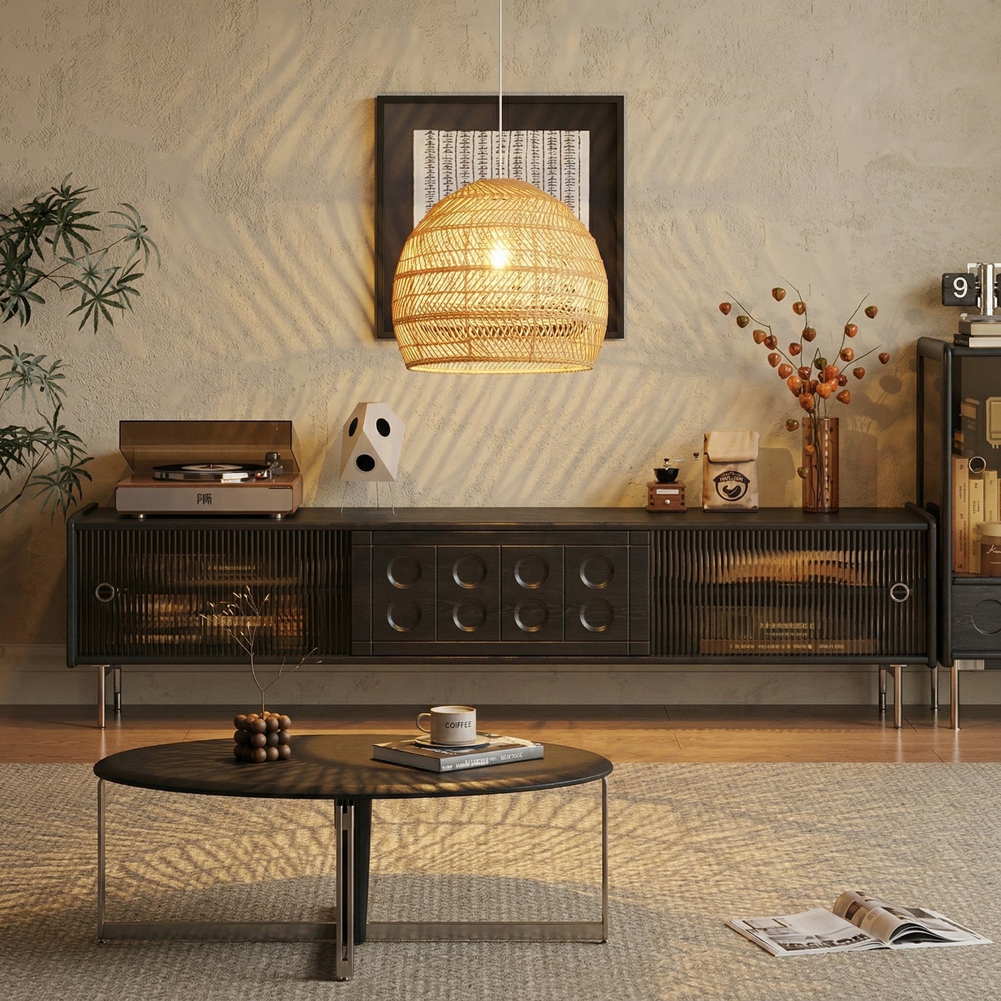 Hand-Woven Rattan Dome Pendant