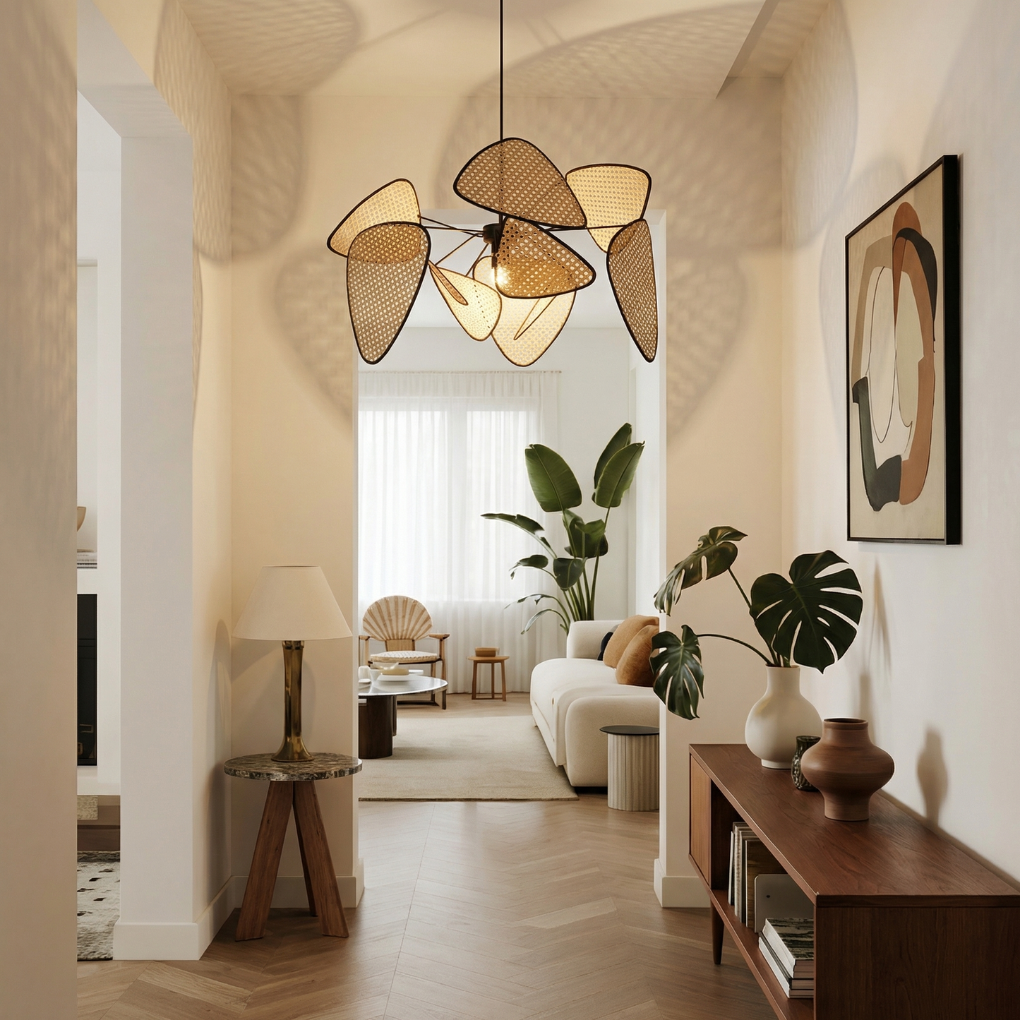 Cane Webbing Screen Chandelier