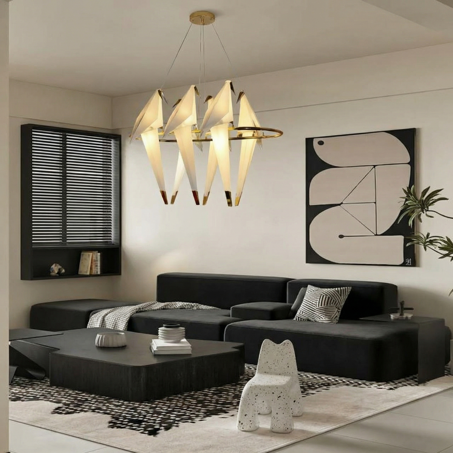 Origami Bird Chandelier on Brass Bars