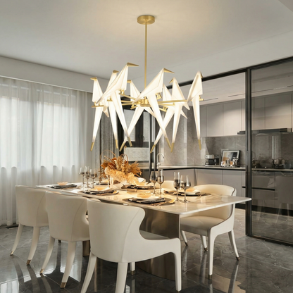 8-Light Origami Bird Branch Chandelier